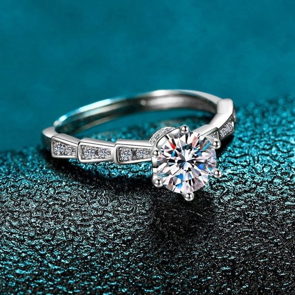 Certified 1ct. t.w. Diamond Engagement Ring 18k White Gold over Italy Silver - Picture 1 of 16